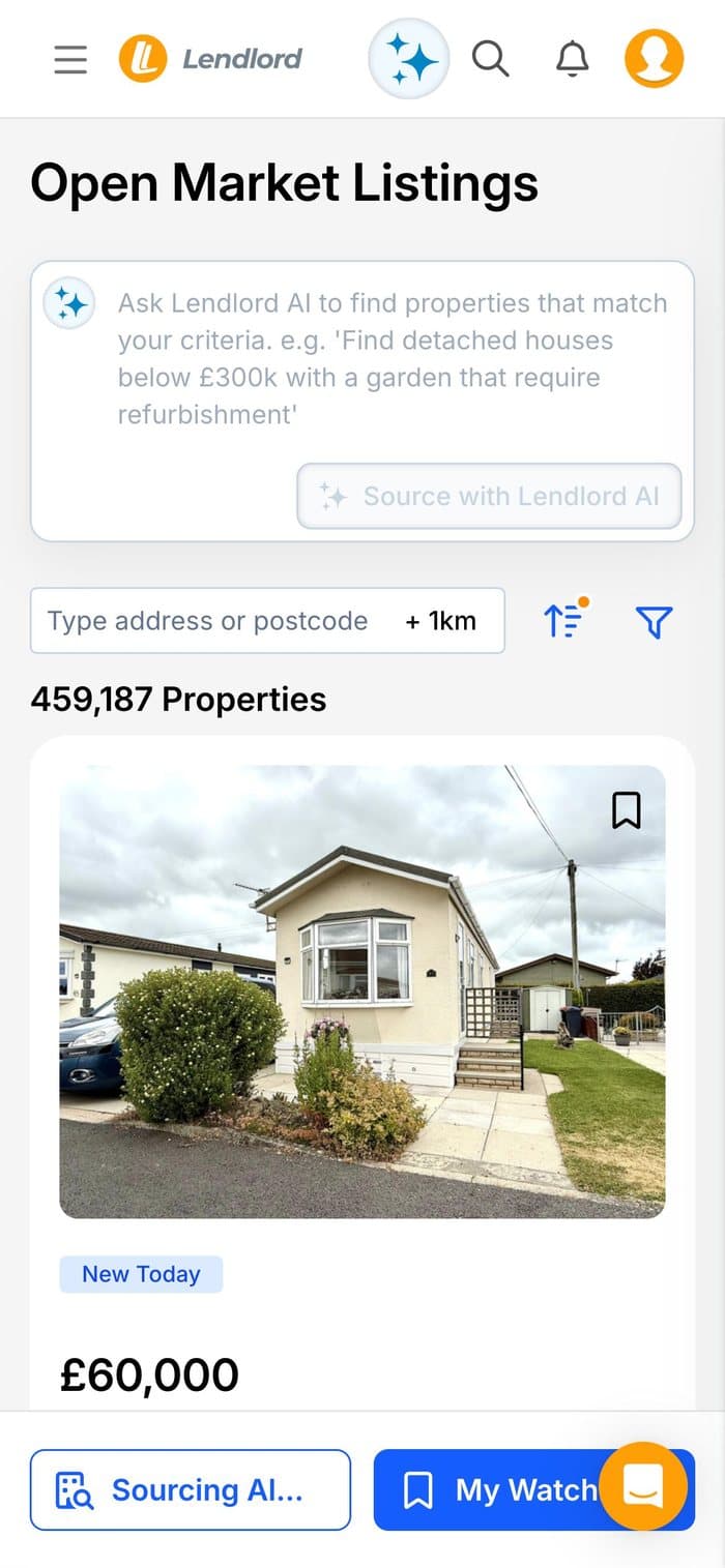 The Open Market Listings screen in the Lendlord app