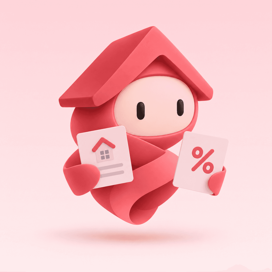 Bailie in rose, holding a property sheet and a mortgage rate card