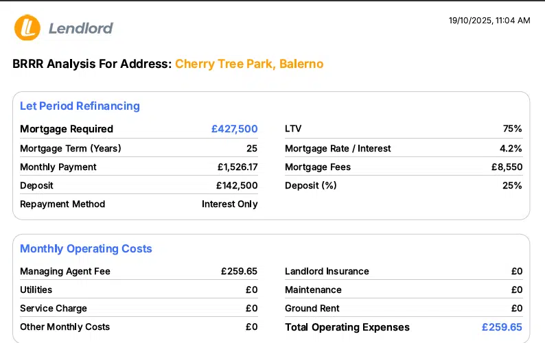 BRRR ANALYSIS Cherry Tree Park Balerano BRRR Analysis Of A Zoopla Listings With Lendlord Deal Analyser Chrome Extension A7