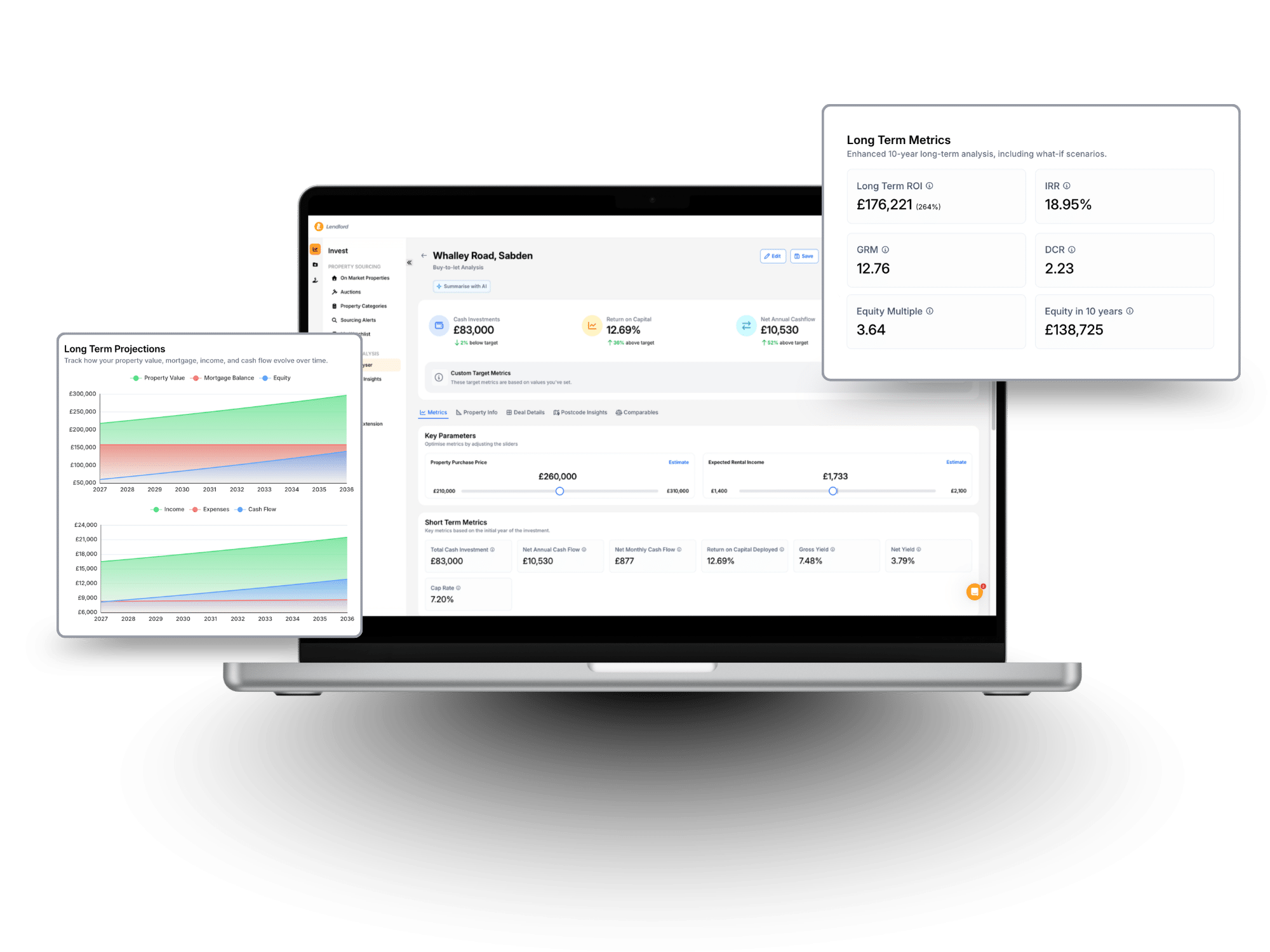 Lendlord buy-to-let deal analyser showing yield and cash flow for a UK rental property