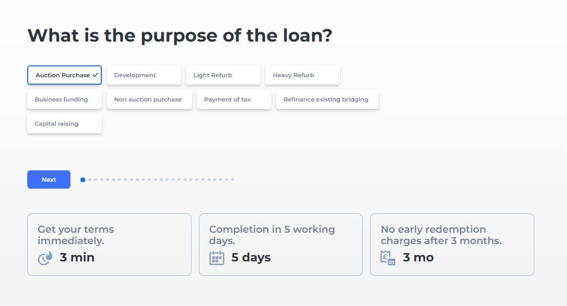Bridging loan application paperwork and property details prepared for underwriting