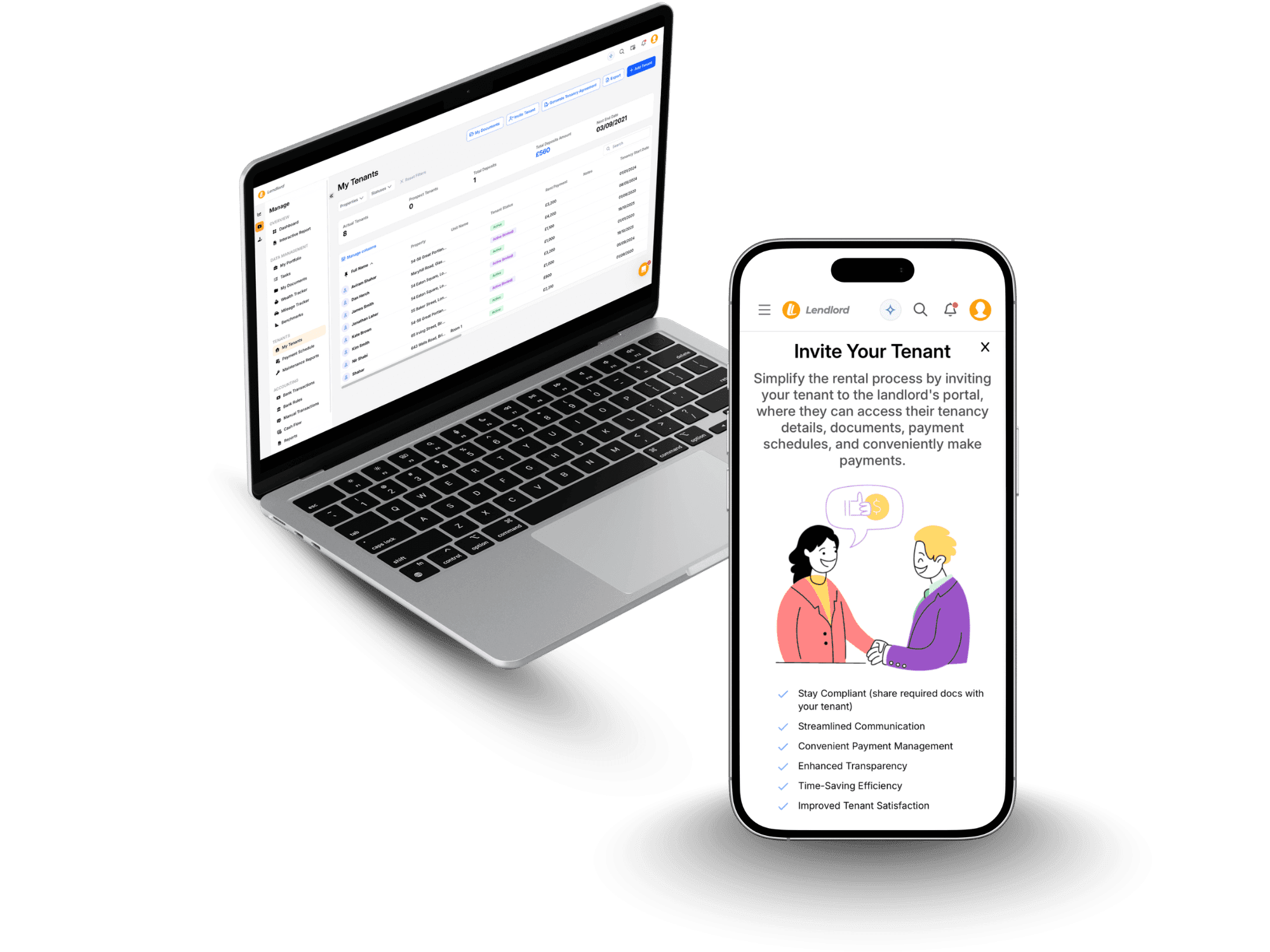 Lendlord tenancy management portal with rent tracking and tenant app