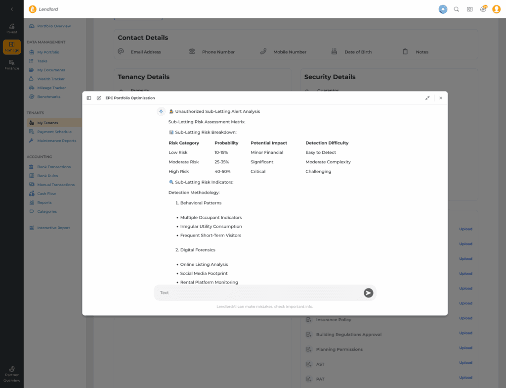 Unauthorised Sub‑letting Alert By Lendlord AI
