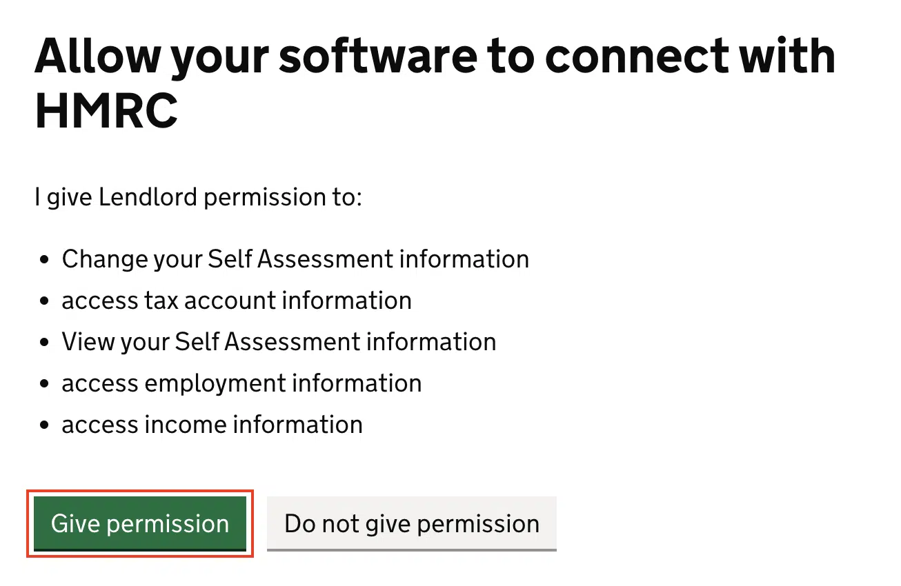7 Next You Need Give HMRC To Connect To Lendlord Click Give Permission