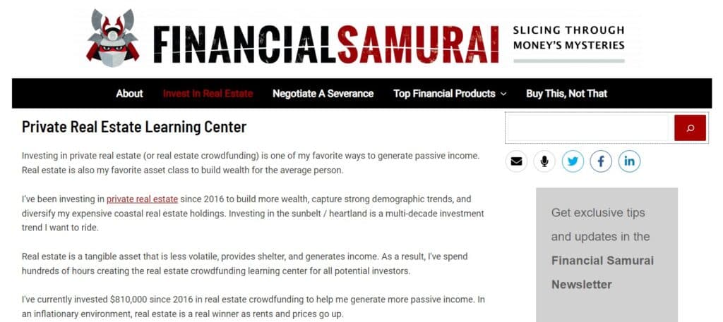 Financial Samurai home page