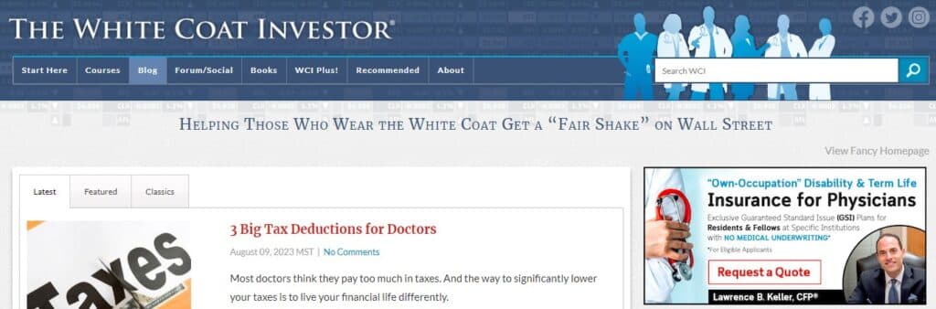 White Coat Investor home page