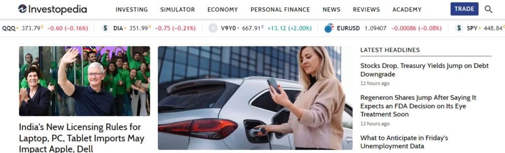 Investopedia home page