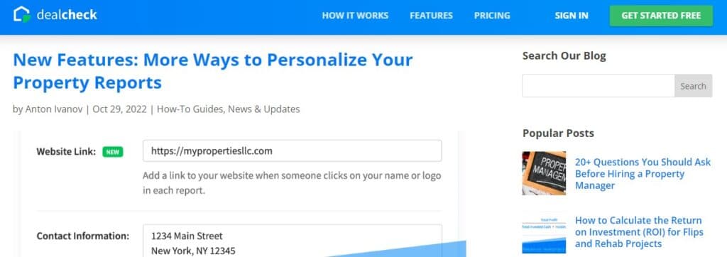 DealCheck home page