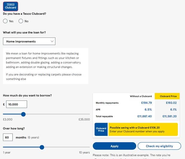 Clubcard Loan Calculator - By Tesco Bank - Bridging Loan Comparison