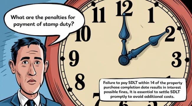 What are the penalties for late payment of stamp duty? Failure to pay SDLT within 14 days of the property purchase completion date results in interest and possible fines. It is essential to settle SDLT promptly to avoid additional costs.