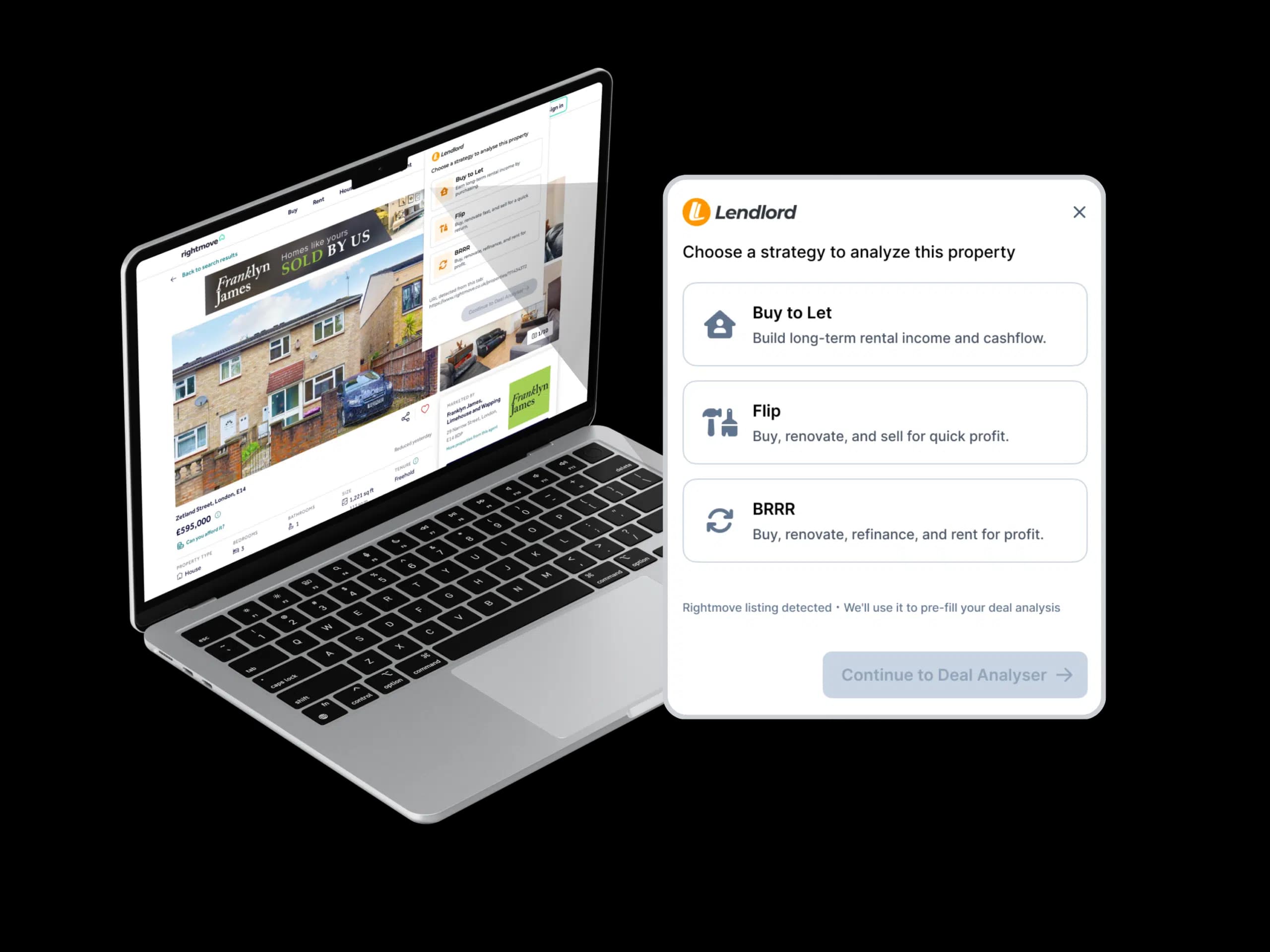 Lendlord Chrome extension overlaying yields and ROI on a property listing