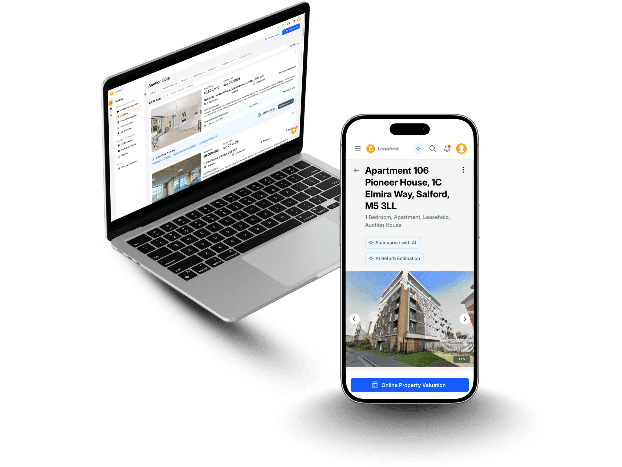 Lendlord property sourcing dashboard with live UK listings
