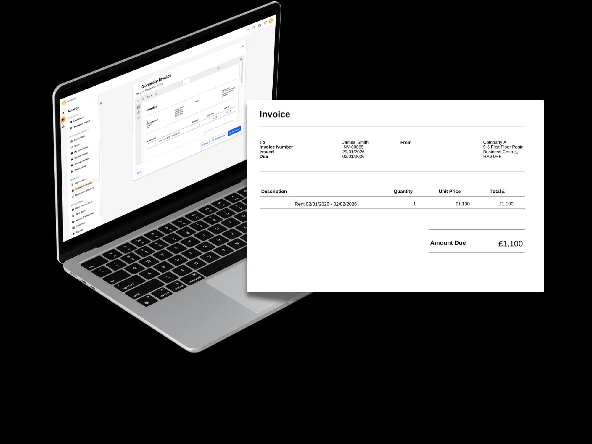 Lendlord invoice generator creating a professional rent invoice