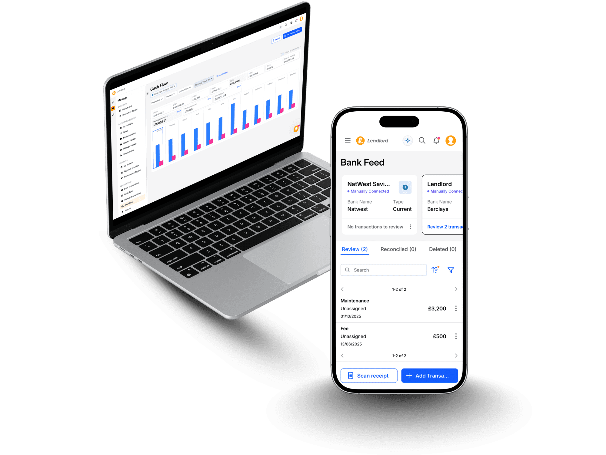 Lendlord accounting dashboard with income, expenses and tax tools