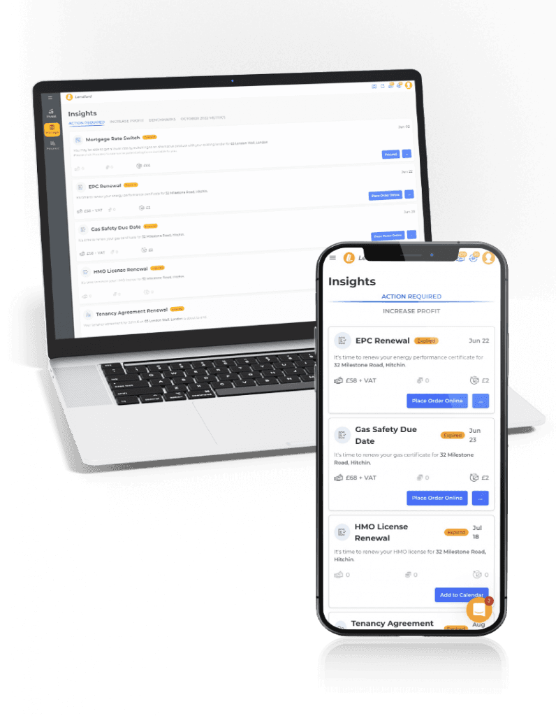Lendlord insights and due dates notifications on a phone