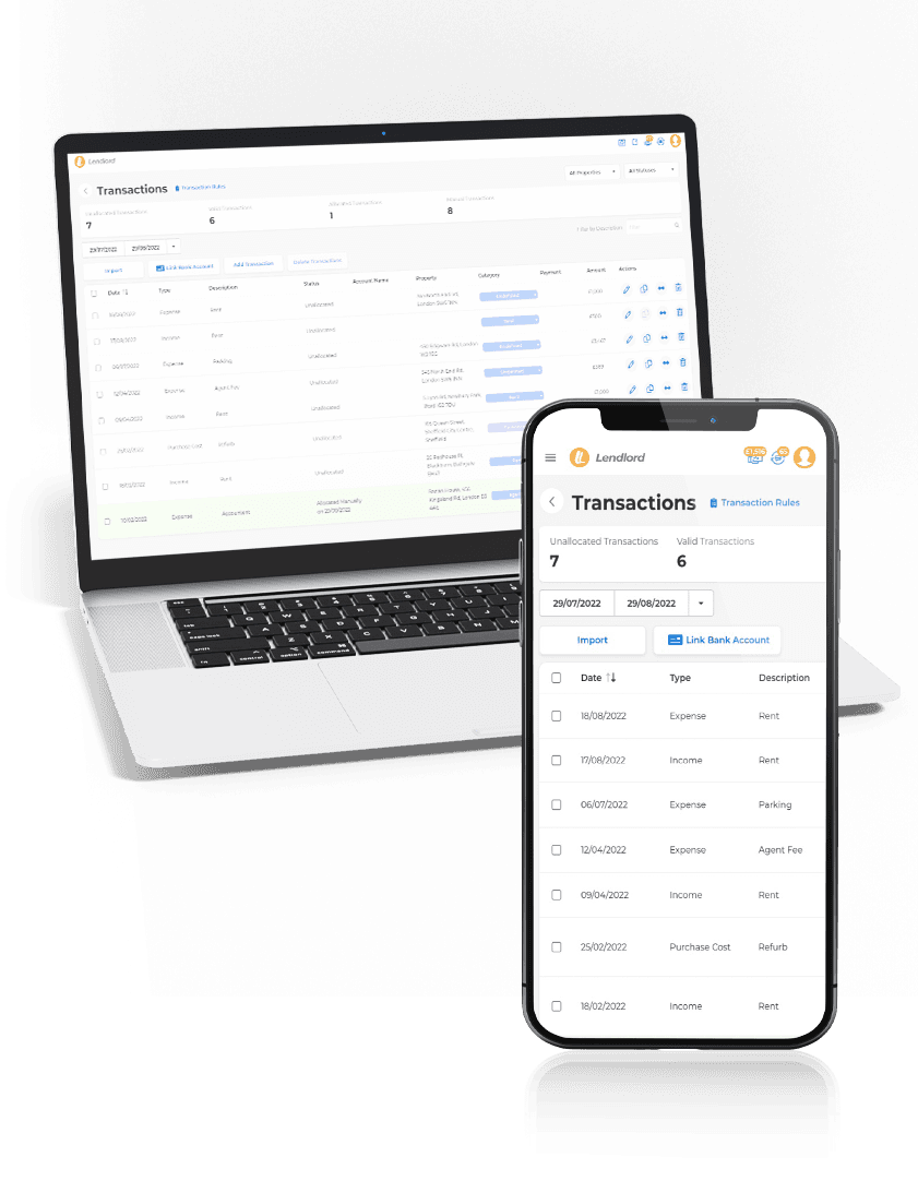Lendlord open banking screen importing bank transactions on a phone