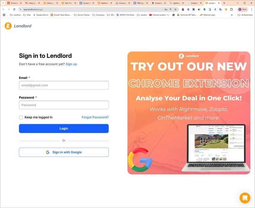 sign up page to analyzing Rightmove's listnigs